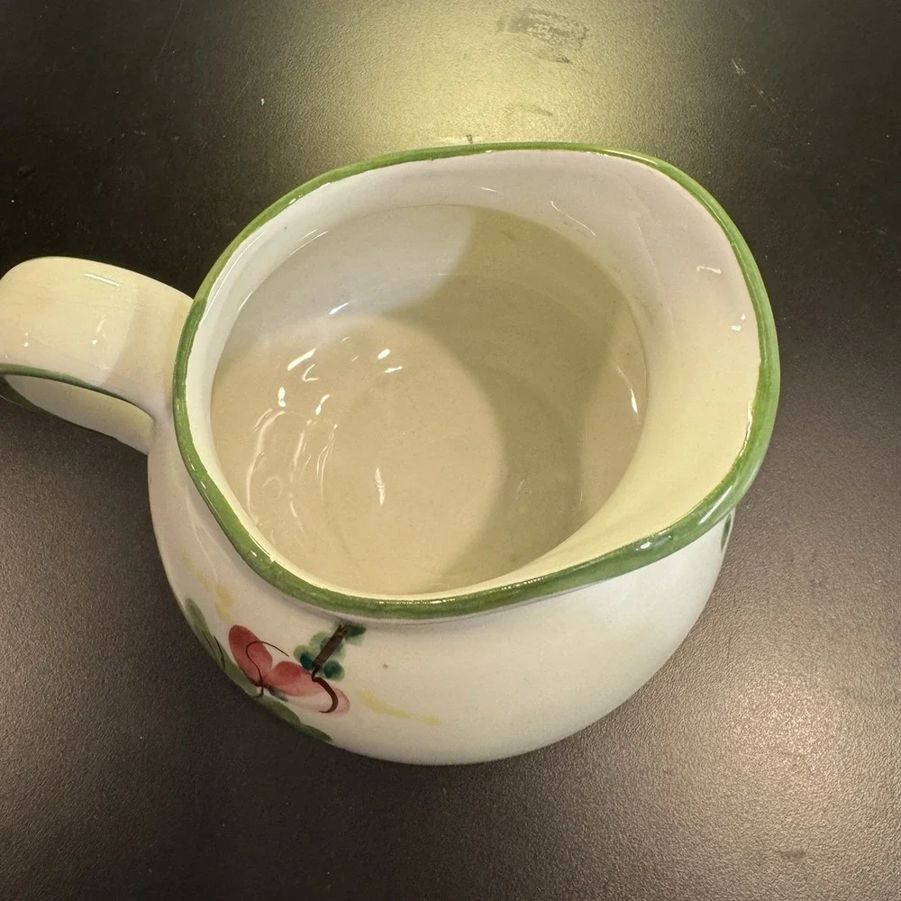Vintage Floral‎ Ceramic Pitcher Vase Hand Painted in Italy Cottage Core Country